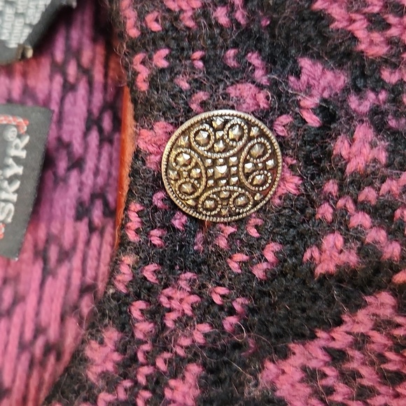 Skyr Black and Purple Fair Isle Print‎ Wool Cardigan Large - Picture 4 of 8